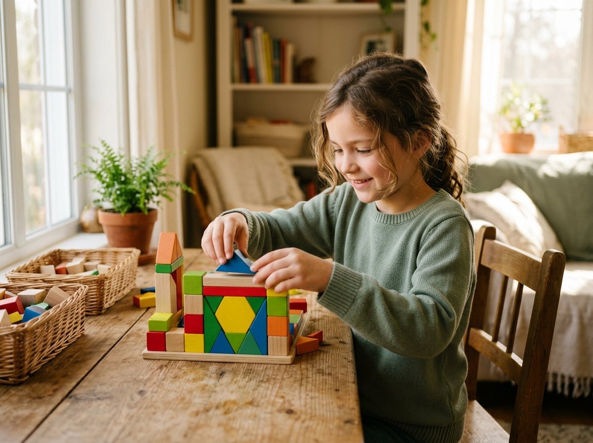 Child happily engaged in creative learning